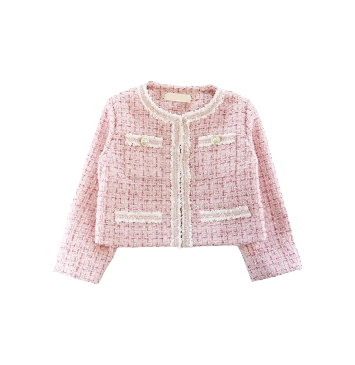 SEQUIN TRIM TWEED JACKET / PINK
