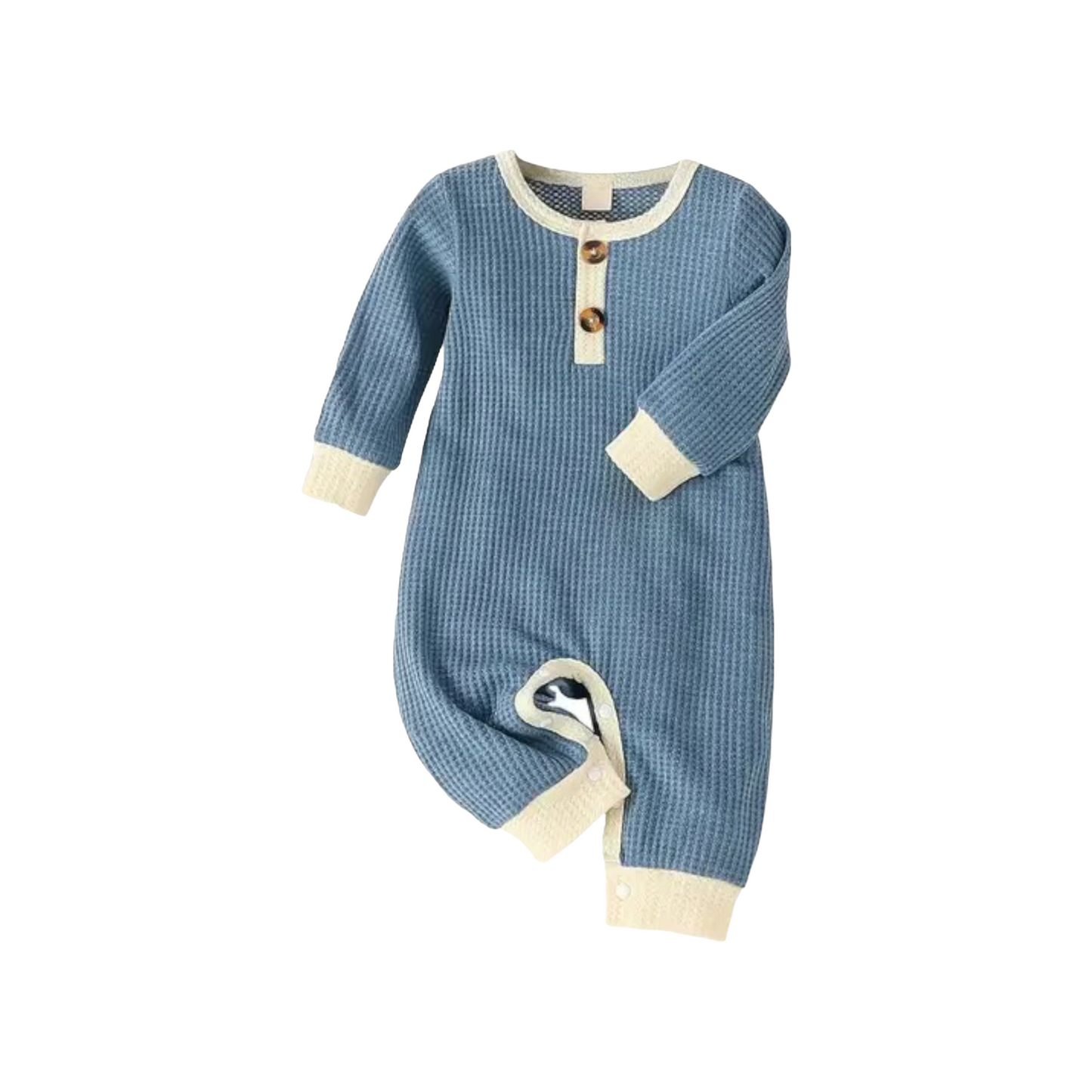 BLUE WAFFLE ROMPER