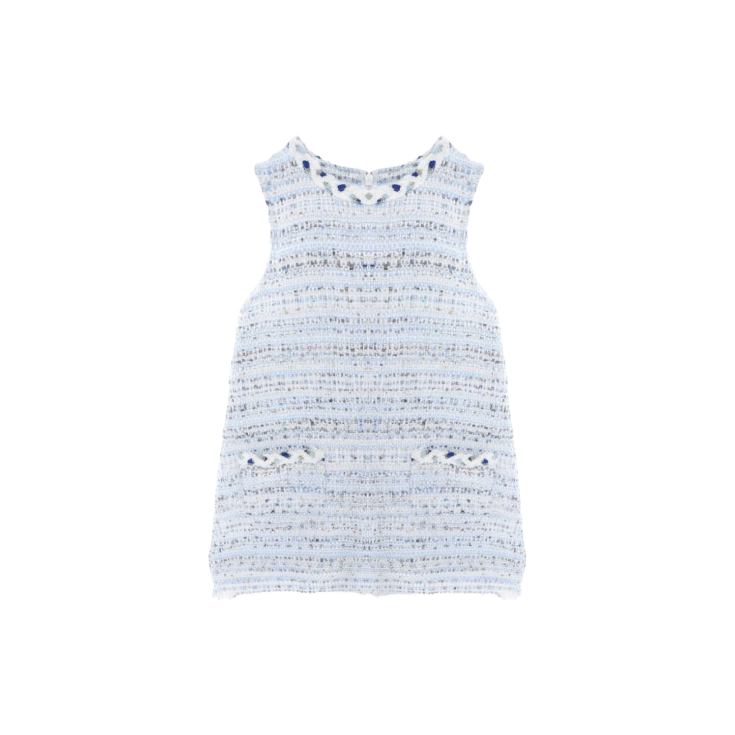 TWEED ALINE DRESS SLVLS W CONTRAST TRIM / SKY