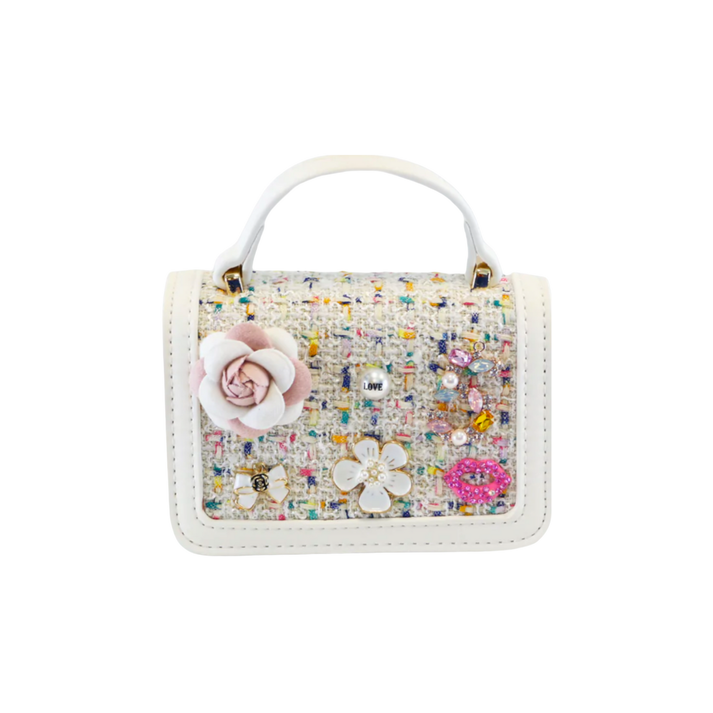 FLORAL & CHARMS TWEED PURSE / WHITE