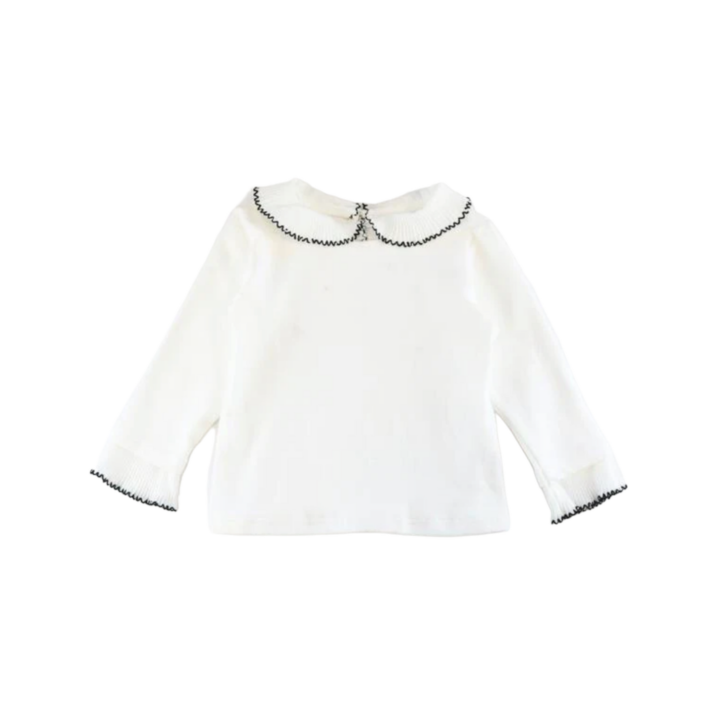 LS RUFFLE NECKLINE TOP / WHITE