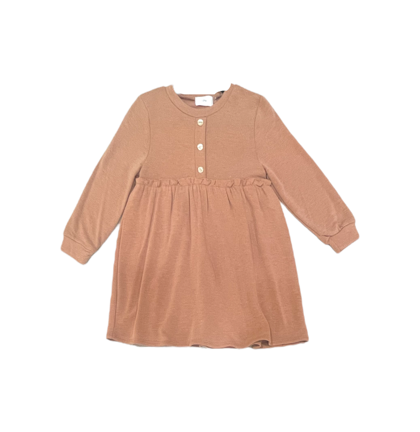 BUTTON DETAIL FRILL TRIM BABYDOLL DRESS / TAUPE