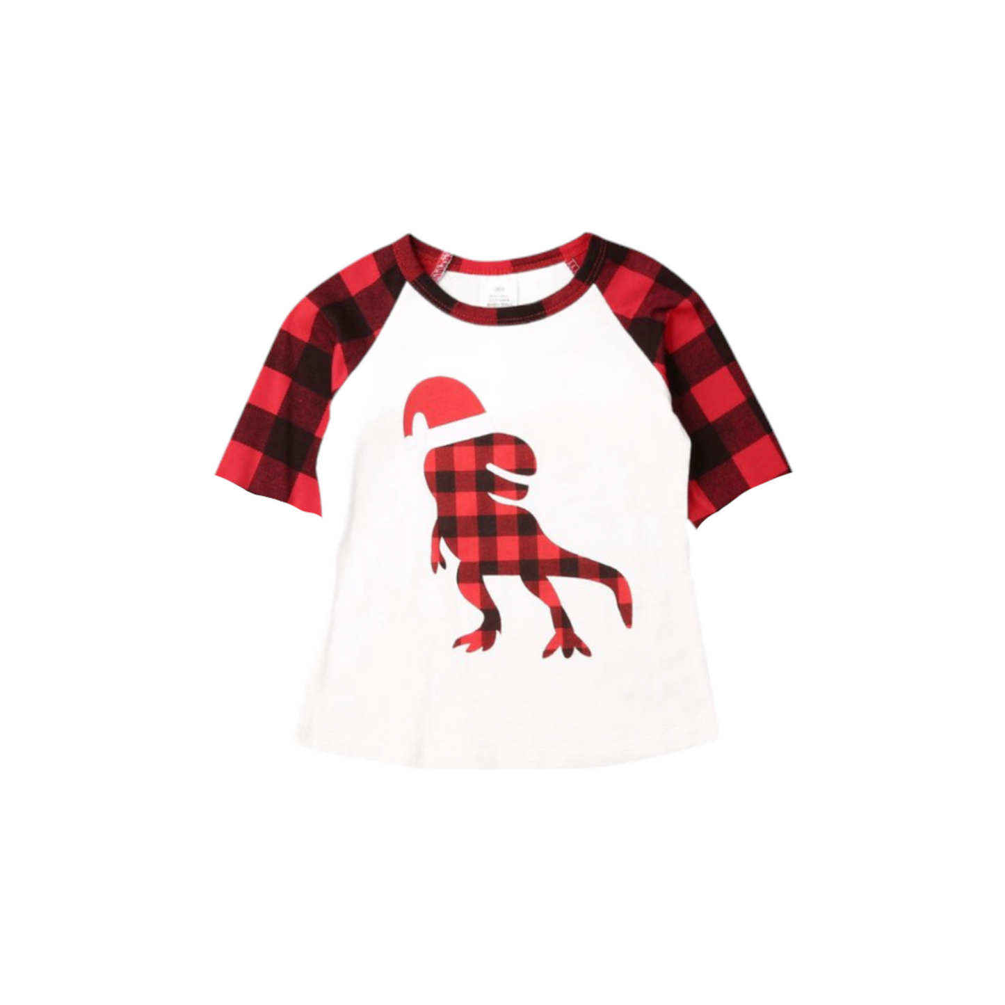 DINO SANTA SHIRT / PLAID RED