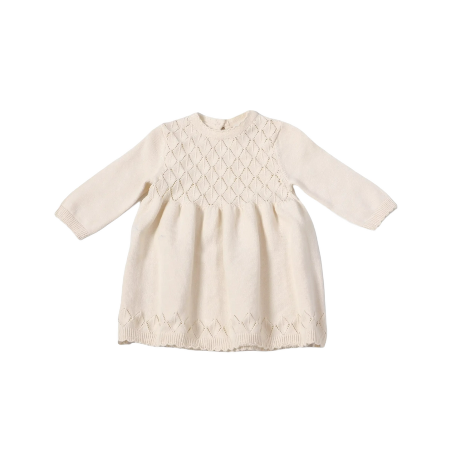 POINTELLE SWEATER LS KNIT DRESS / CREAM