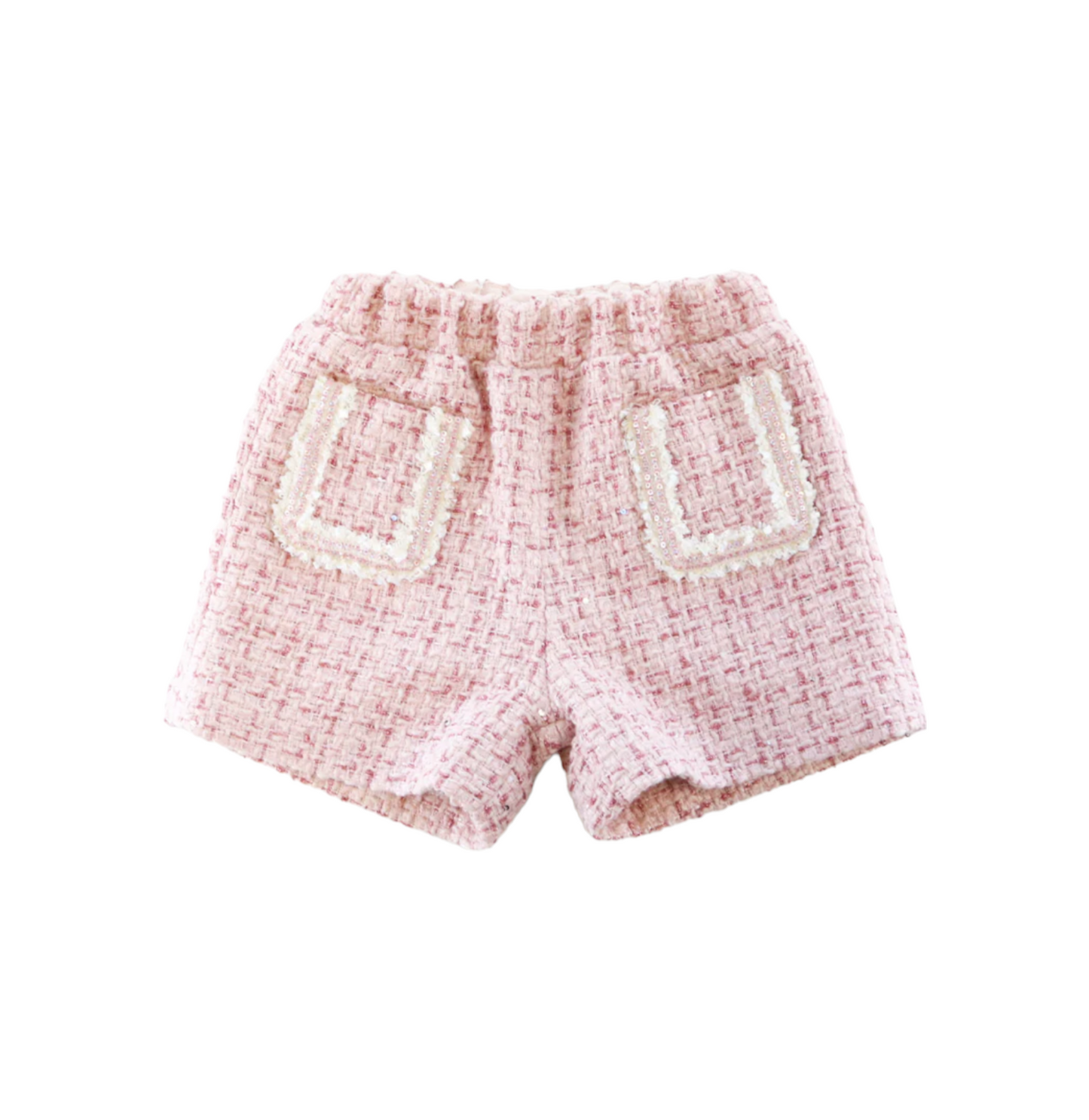 SEQUIN TRIM TWEED SHORTS / PINK