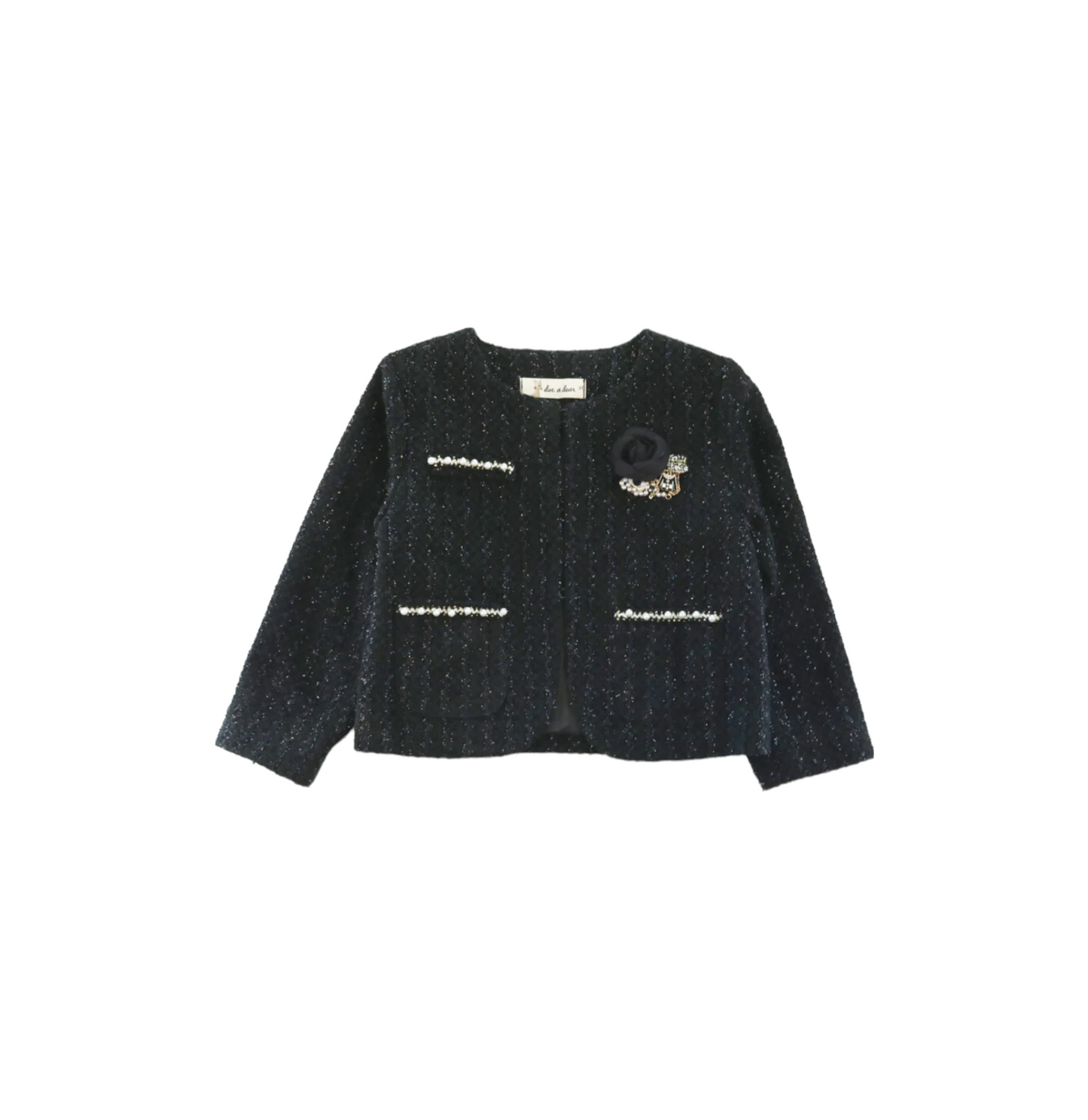 PEARL TRIM TEXTURED JACKET / BLACK