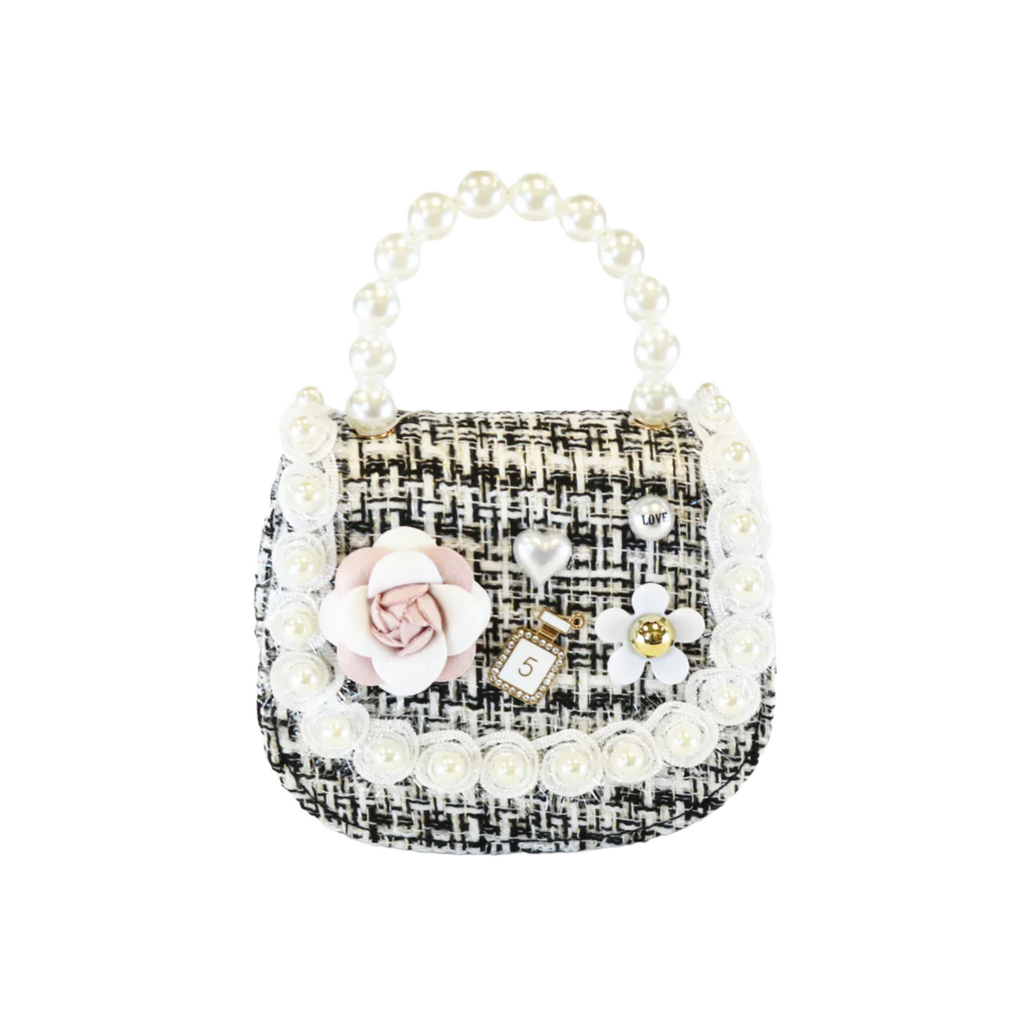 FLORAL & PURFUME TWEED PURSE / BLACK