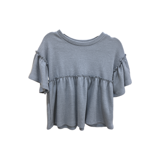 ROUND NECK BABYDOLL RUFFLED SLEEVE TOP / BLUE