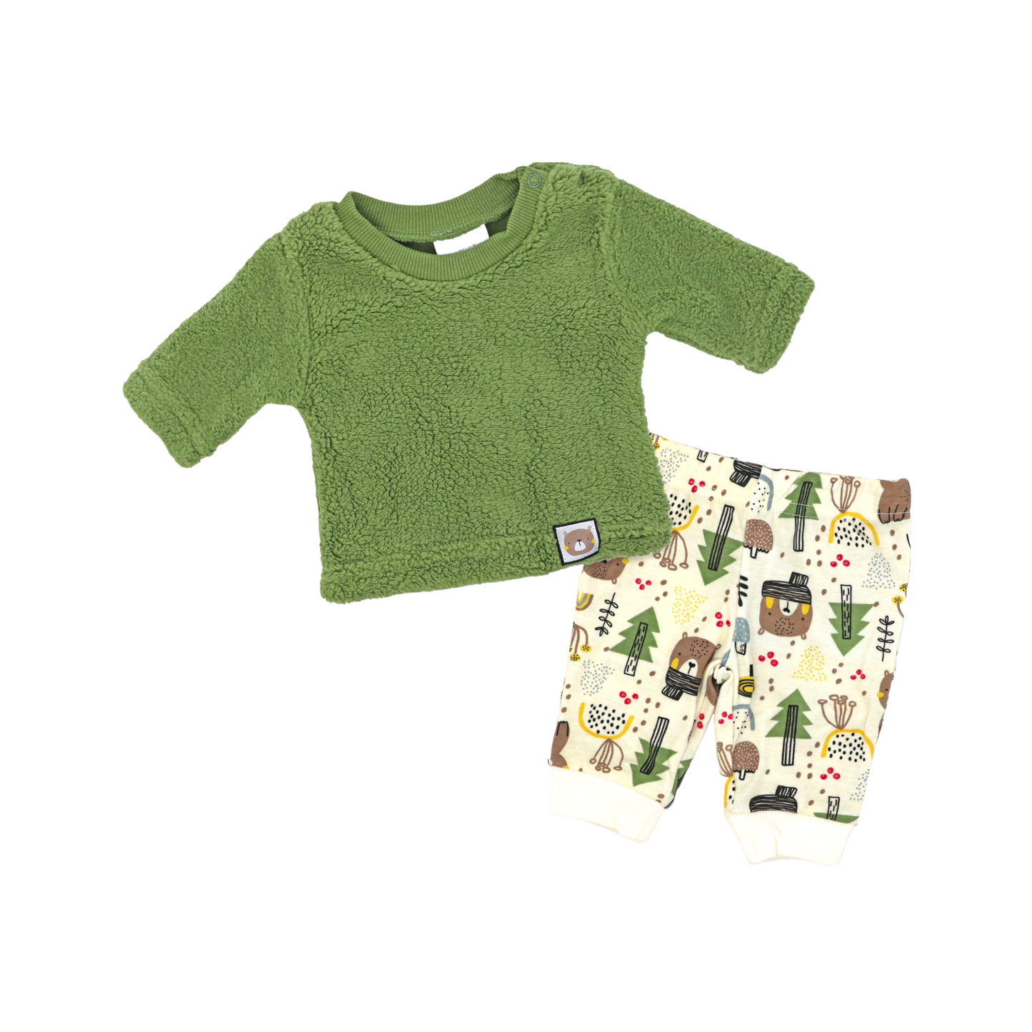 BOYS 2 PIECE PANT SHERPA SET - GREEN FOREST BEAR