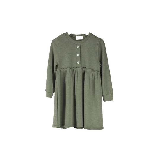 BUTTON DETAIL FRILL TRIM BABYDOLL DRESS / OLIVE