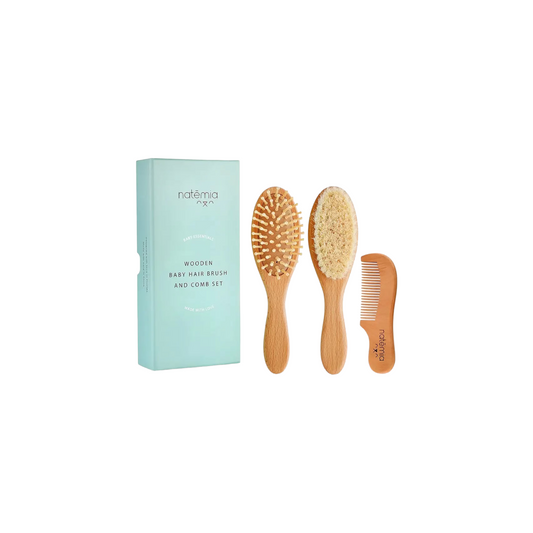 WOODEN BABY HAIR BRUSH AND COMB SET