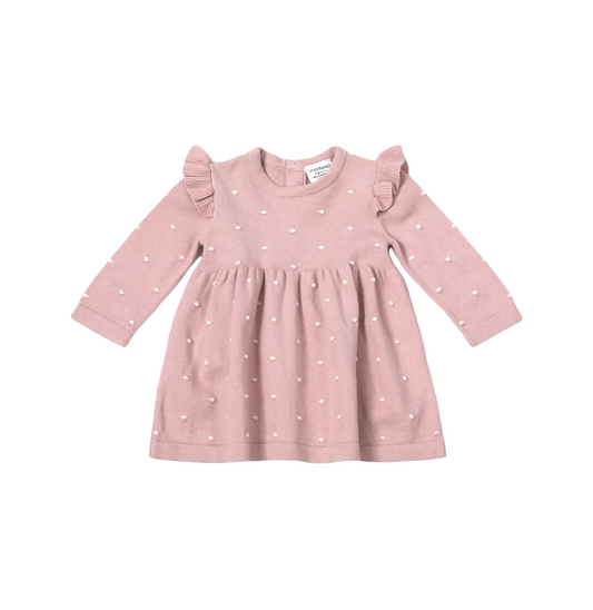 RUFFLE BOBBLE SWEATER KNIT BBY DRESS / MAUVE PINK