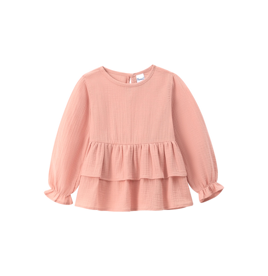 RUFFLE LS BLOUSE / SALMON