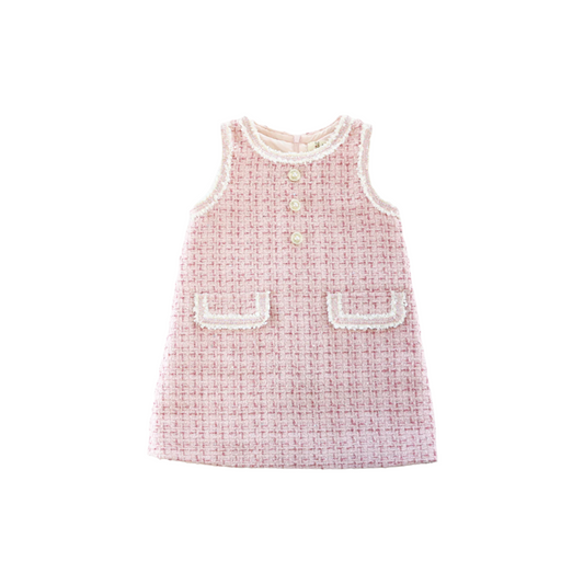 SEQUIN TRIM TWEED DRESS / PINK