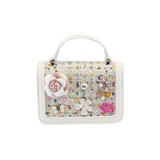 FLORAL & CHARMS TWEED PURSE / WHITE