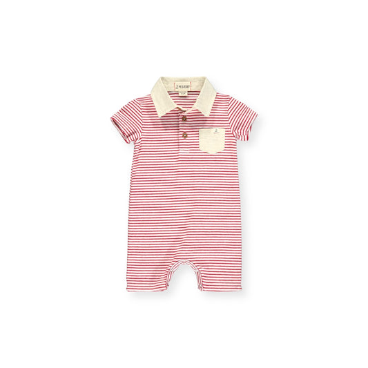 SALTASH RED/GREY STRIPE POLO ROMPER