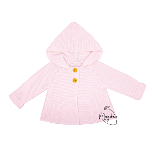 TEXTURED KNIT HOODED COAT / BLUSH PINK