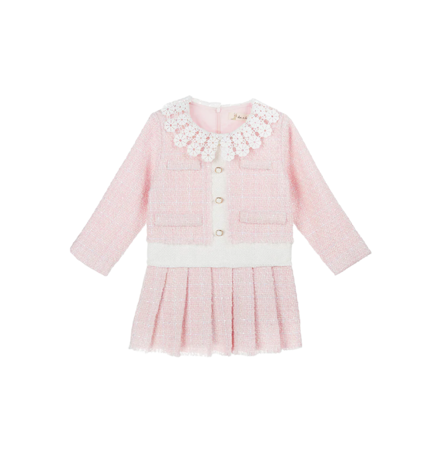 LACE COLLAR TWEED DRESS / PINK