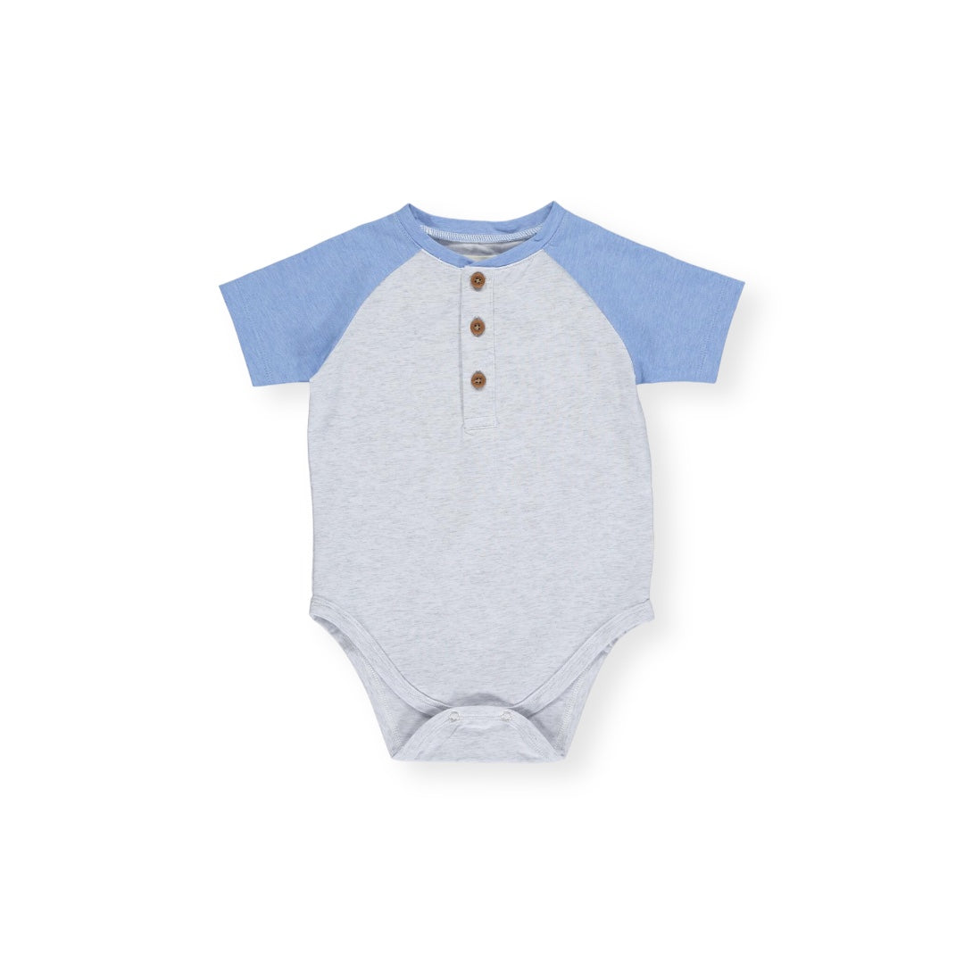 GREY/NAVY RAGLAN BLOCK ONESIE