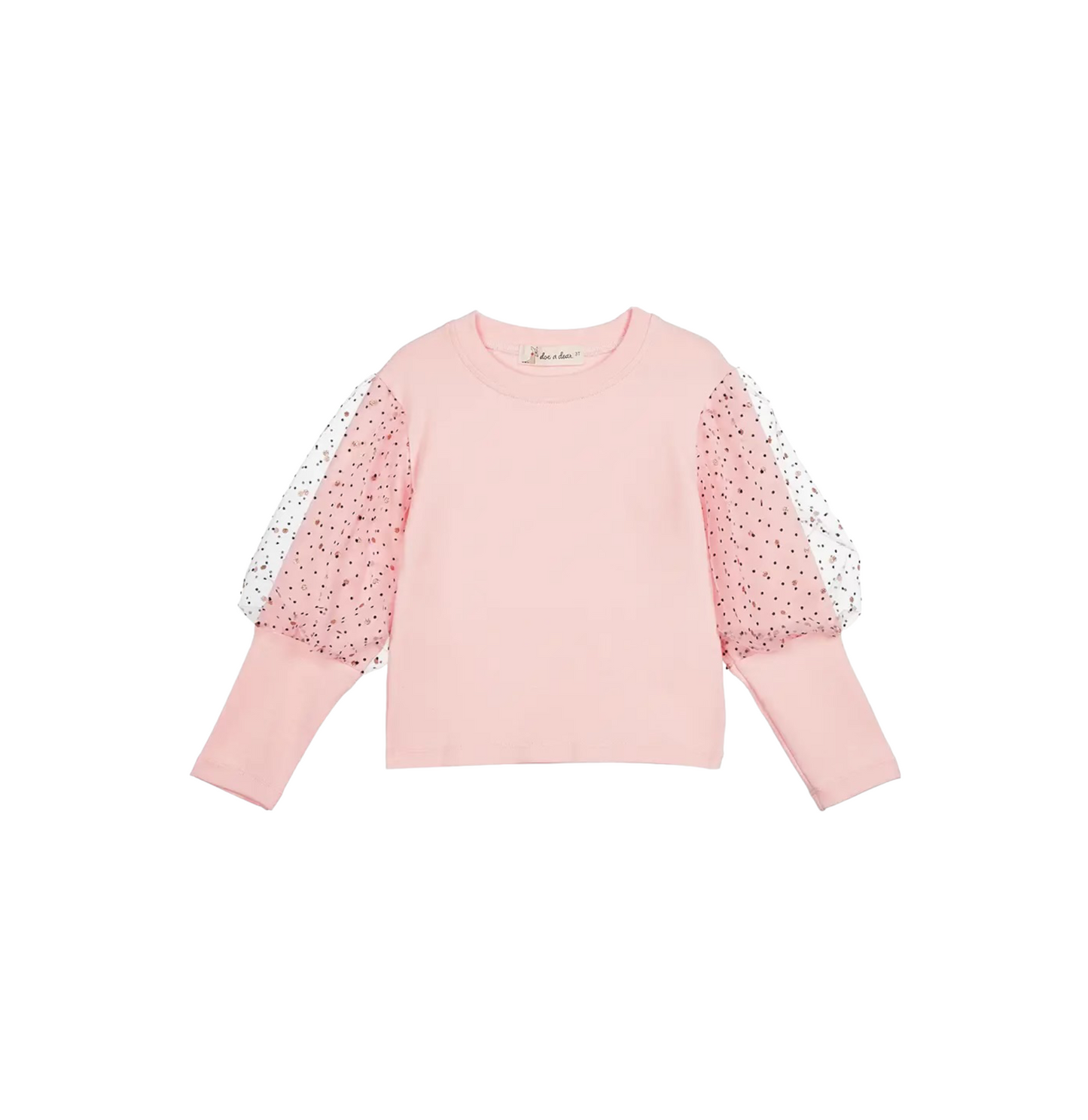 MESH DOTS SLEEVES TOP / PINK