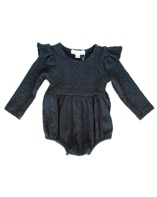 BUBBLE SHORTY ROMPER /DAVY GRAY CABLE