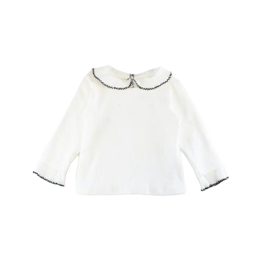 LS RUFFLE NECKLINE TOP / WHITE