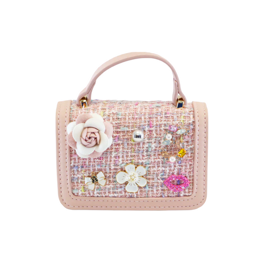 FLORAL & CHARMS TWEED PURSE / PINK