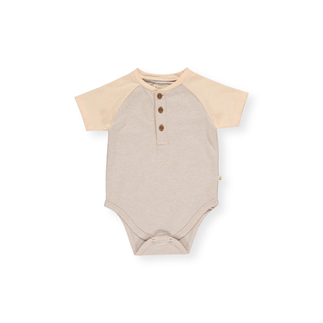 BEIGE/PEACH RAGLAN BLOCK ONESIE