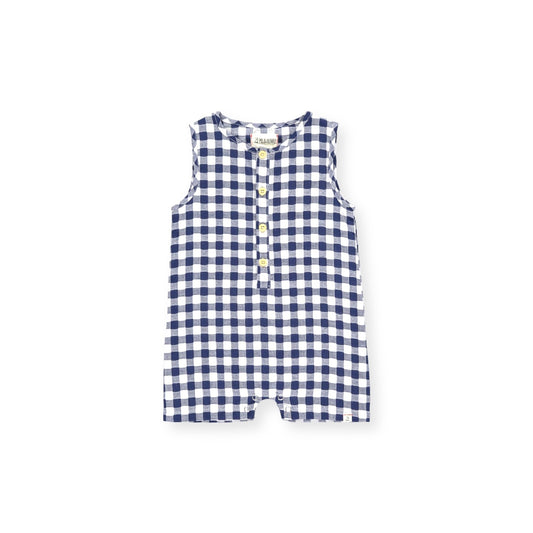 BLUE PLAID HENLEY PLAYSUIT