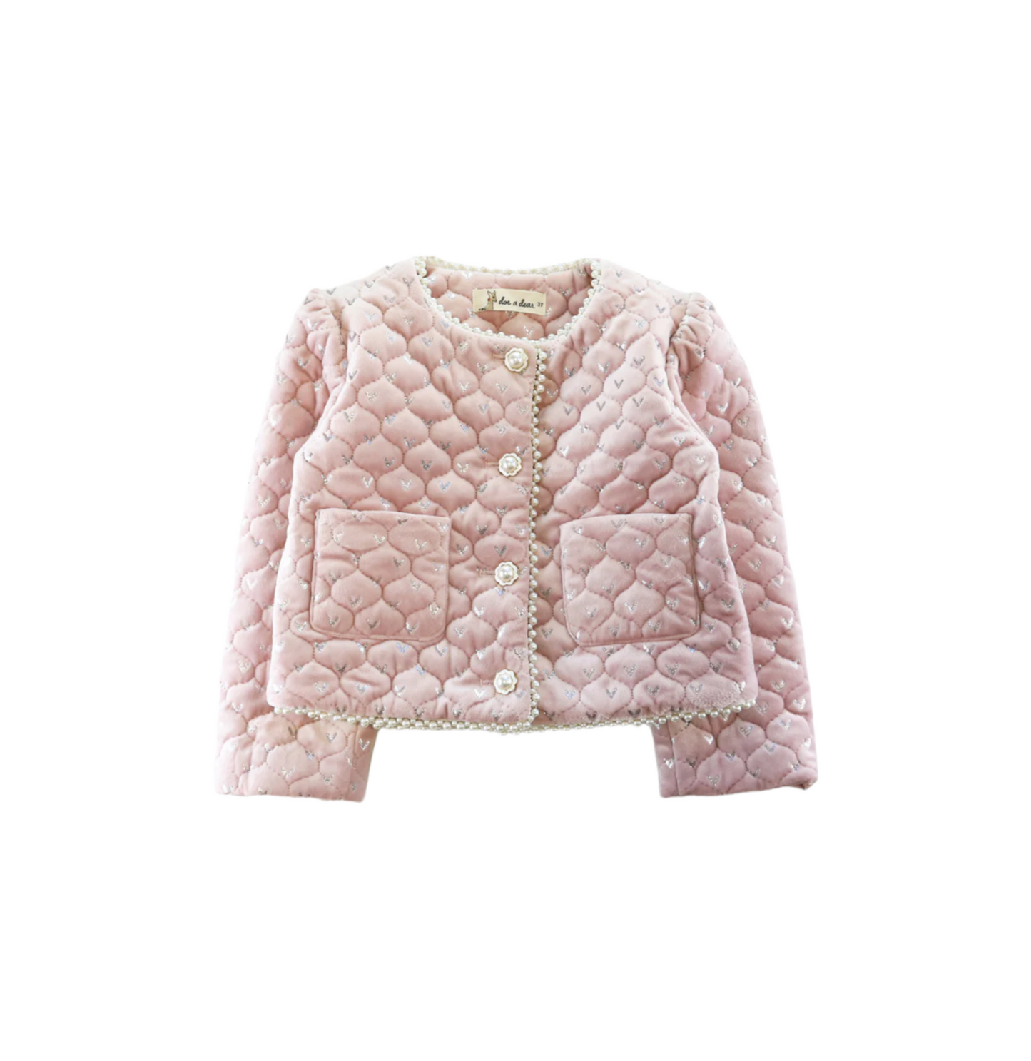 PEARL TRIM VELVET QUILTED JACKET