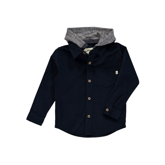 ERIN HOODED WOVEN SHIRT / NAVY CORD