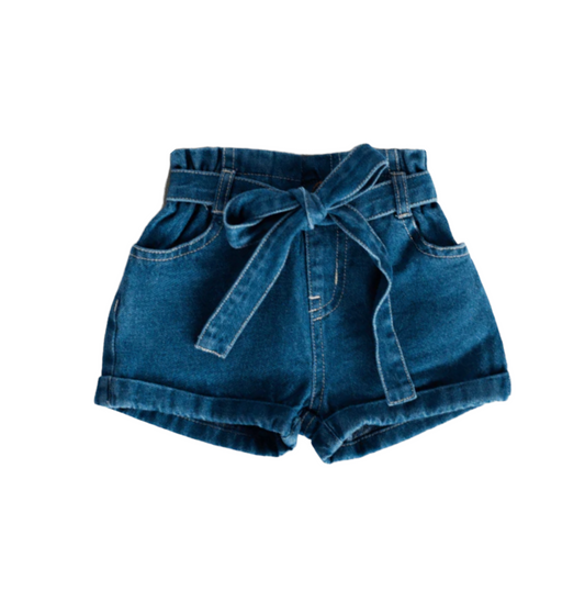 QUINN TIE-WAIST DENIM SHORTS / BLUE JEANS