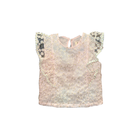 FLORAL EMROIDERED MESH BLOUSE / PINK