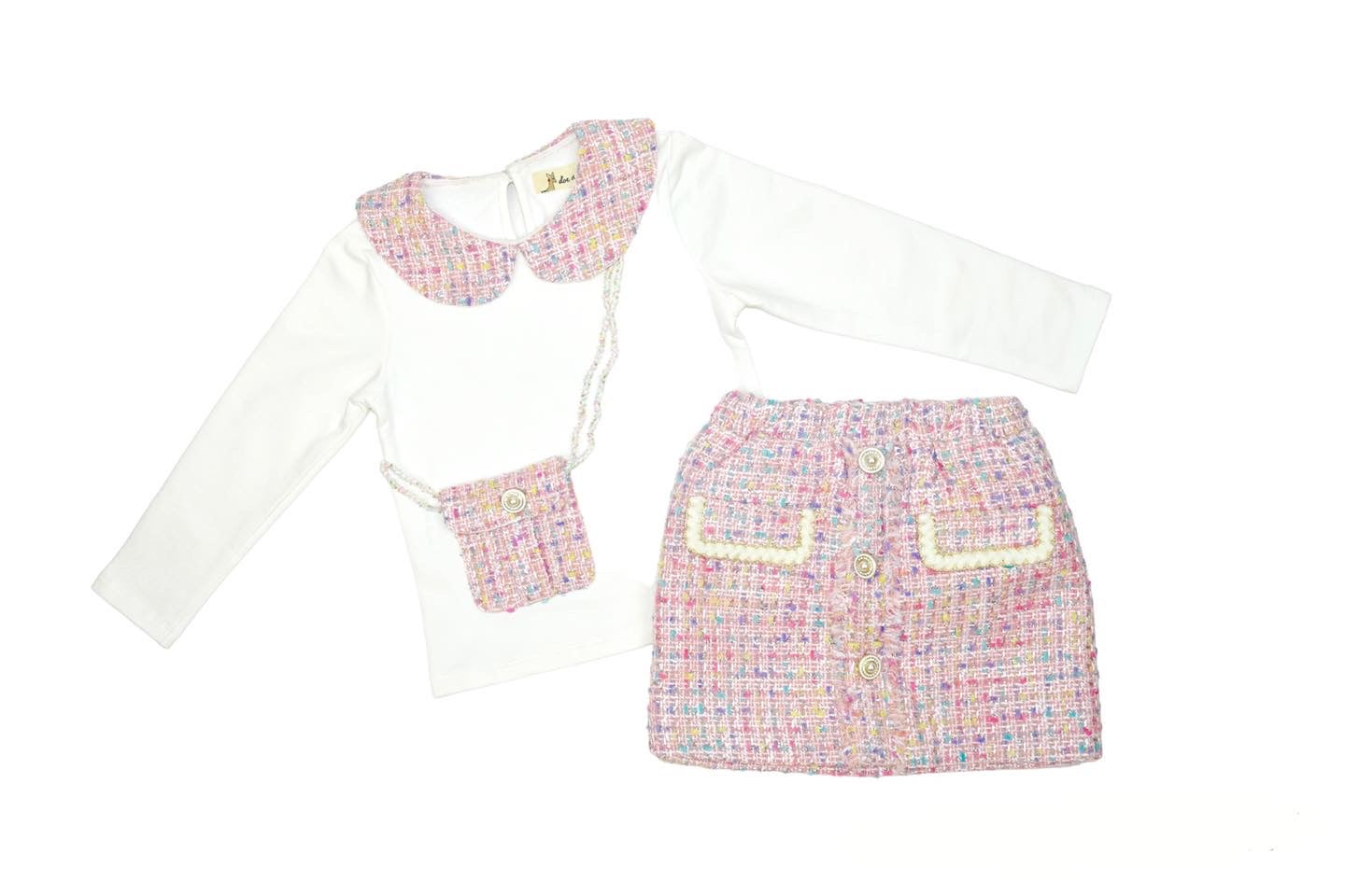 TWEED MIX TOP W PURSE / WHITE/PINK