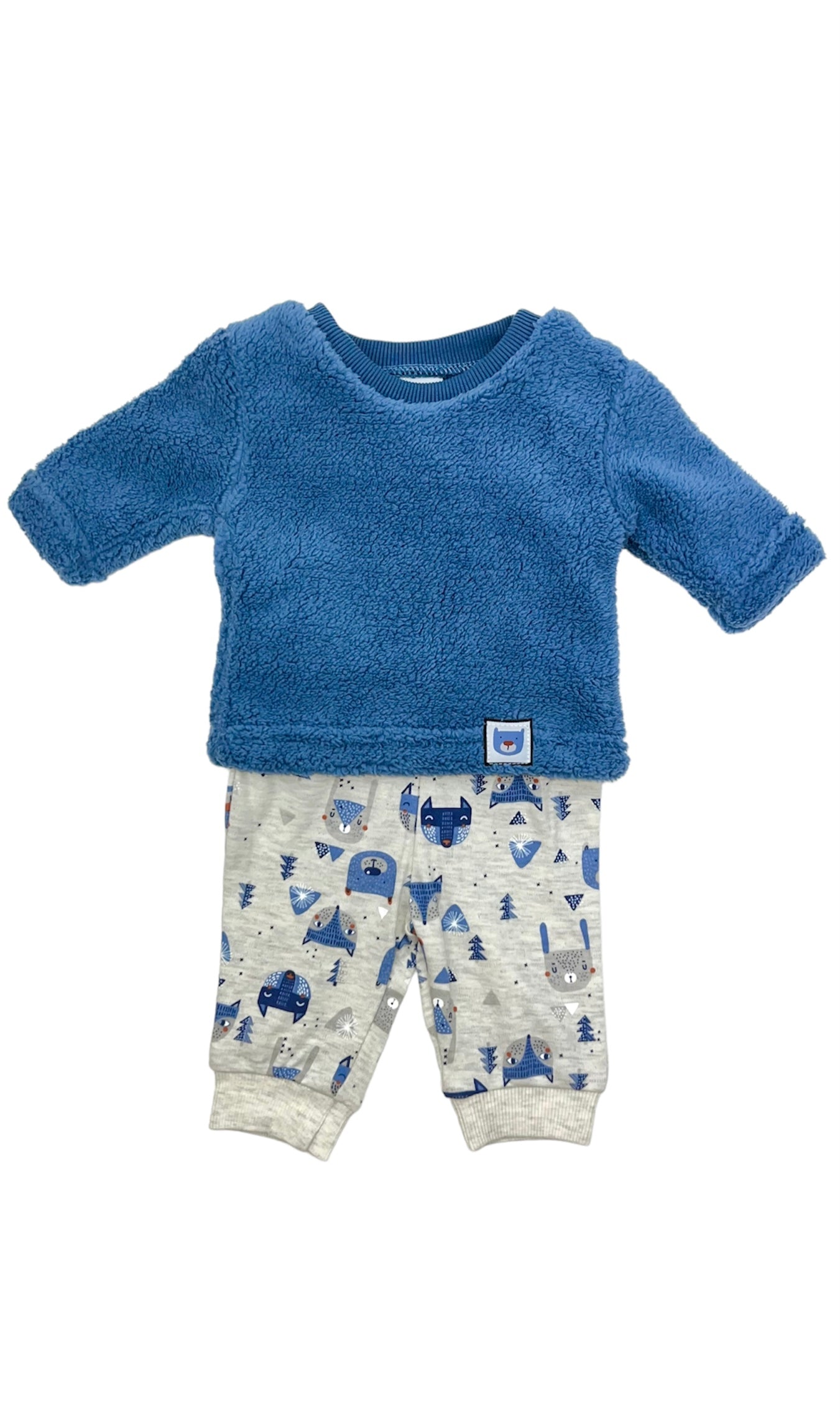 BOYS 2 PIECE PANT SHERPA SET / NAVY ANIMALS