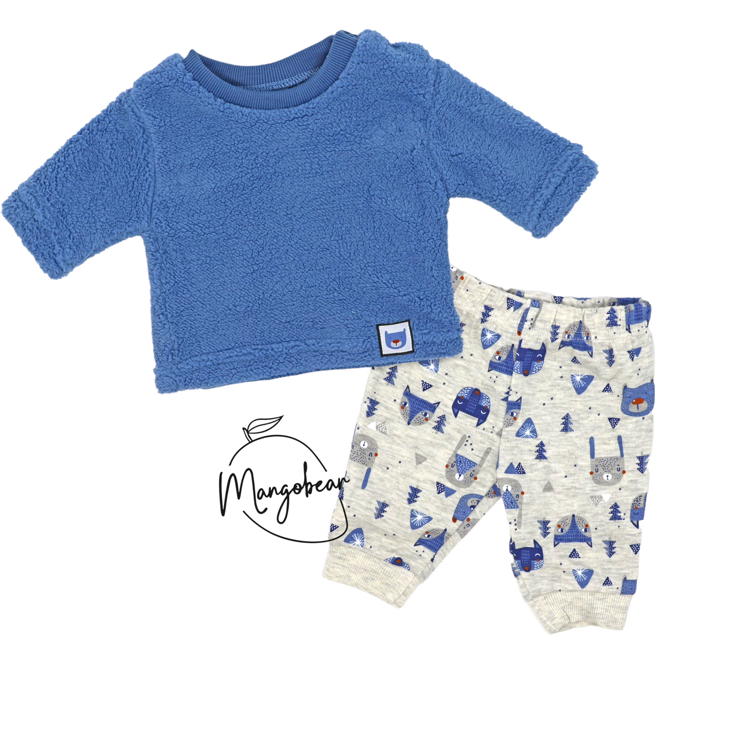 BOYS 2 PIECE PANT SHERPA SET / NAVY ANIMALS